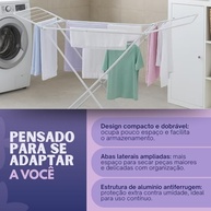 Varal de Chão Dobrável Slim com Abas Laterais – Leve, Compacto e Resistente Antiferrugem - imagem 3