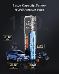 Compressor de Ar Portátil 150 PSI: Inflador de Pneu Inteligente com Bateria 10000mAh e Luz LED - imagem 3