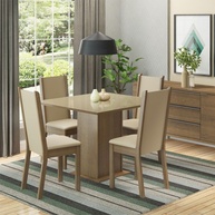 Conjunto Sala de Jantar Madesa Moscou Plus - Mesa com Tampo de Vidro e 4 Cadeiras | Estilo Rustic/Crema/Pérola - imagem 1
