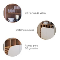 Cristaleira 2 Portas de Vidro Jurerê Off White Matte/Freijó - Design Sofisticado com Adega Embutida - imagem 4