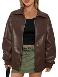 AUTOMET Jaquetas femininas de couro grandes com zíper, roupas de bombardeiro de motocicleta, roupas modernas de outono e inverno 2024 - imagem 2