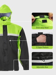 Roupa de chuva masculina de alta visibilidade refletiva para trabalho e chuva para todos os esportes, pesca, motocicleta, alta visibilidade, preto/verde, GG - imagem 5