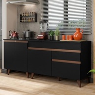Kit com 2 Balcões de Cozinha Madesa Reims 4 Portas 1 Gaveta em Preto - Moderno e Funcional - imagem 2