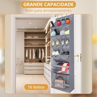 Organizador de Sapatos Sobre a Porta com 16 Bolsos Profundos - Ideal para Portas Estreitas e Armários - imagem 5