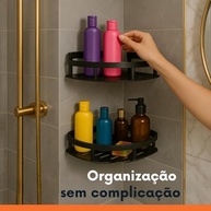 Kit 2 Prateleiras de Canto para Banheiro em Alumínio Preto | Organização Moderna sem Furos - imagem 4