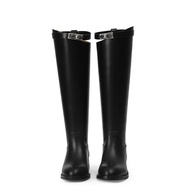 iiimmu Botas de equitação femininas com fivela prateada, cano alto, bico redondo, couro sintético, estilo motociclista - imagem 5