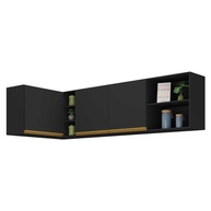 Kit Armário de Cozinha Aéreo Canto 90cm + Aéreo 150cm Veneza - Design Moderno em Preto/Dourado - imagem 1