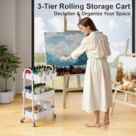 Carrinho de Rodinhas de Metal Branco 3 Camadas com Rodas Bloqueáveis - Ideal para Cozinha, Banheiro e Armazenamento - imagem 5