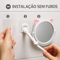 Espelho de Parede Retrátil com Orelhas de Gato - Design Ajustável 360°, Fixação por Ventosa - imagem 3