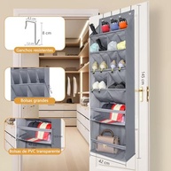Organizador de Sapatos Sobre a Porta com 16 Bolsos Profundos - Ideal para Portas Estreitas e Armários - imagem 3