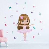 Adesivo de Parede Bailarina Cabelo Castanho Liso - Kit com 23 Peças para Decoração Infantil - imagem 1