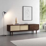 Rack para TV 75" em Madeira Imbuia com Portas de Correr em Palha Natural Simona - Design Minimalista Exclusivo 175 cm - imagem 1