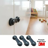 Kit 6 Travas de Segurança para Portas, Gavetas e Geladeiras com Adesivo 3M - Preto - imagem 5