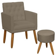 Poltrona Decorativa com Puff Capitonê Moderna em Suede Cappuccino - Conforto e Estilo para Sala - imagem 2