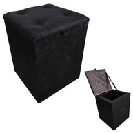 Puff Baú Decorativo em Suede Preto com Compartimento de Armazenamento | Assento Confortável e Organizador Moderno - imagem 1