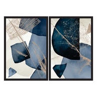 Dois Quadros Decorativos Abstrato Azul 90x60cm - Moldura Preta em Madeira Pinus FSC - imagem 4