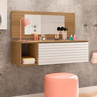 Penteadeira Joy com Espelho e 1 Gaveta - Design Compacto em Branco/Natural - imagem 3
