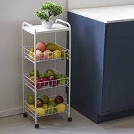 Fruteira de Chão com 3 Cestos e Tampo de Madeira - Design Moderno com Rodas - imagem 3