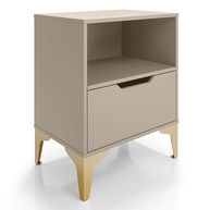 Mesa de Cabeceira com Gaveta e Nicho - Design Industrial Off White e Pé Dourado - imagem 1