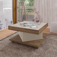 Mesa de Centro com Rodízios SAARA – Design Moderno em Off White e Pinho - imagem 1