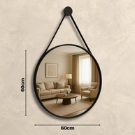Espelho Decorativo Redondo 60cm com Alça em Couro Ecológico – Design Jacques Adnet para Banheiro, Quarto e Sala - imagem 4