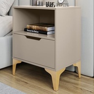 Mesa de Cabeceira com Gaveta e Nicho - Design Industrial Off White e Pé Dourado - imagem 3