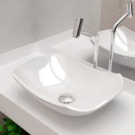 Cuba Pia de Apoio Sobrepor Abaulada 45x31 Branca - Design Moderno em Mármore Sintético para Banheiro e Lavabo - imagem 2