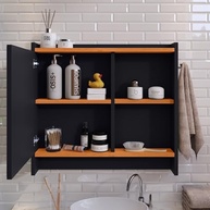 Armário com Espelho e Gancho para Toalhas no Banheiro Genova – Design Moderno Preto/Cinamomo - imagem 5