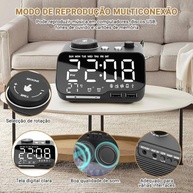 Rádio Despertador Digital Multifuncional com LED, FM Duplo e Som Alto - imagem 5