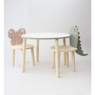 Mesa Infantil com Cadeiras Borboleta e Dinossauro - Design Redondo Moderno - imagem 1