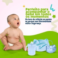 Kit 3 Peças Alimentação Bebê - Copo 350ml + Prato Divisórias + Porta Chupeta Azul Perolado - imagem 4