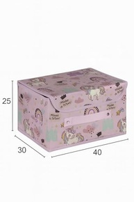 Caixa Organizadora Infantil com Tampa - Estampa Unicórnios Rosa, Dobrável para Brinquedos e Acessórios - imagem 4