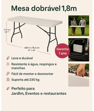 Mesa Dobrável Vira Maleta com Alça - 1.80m | Ideal para Camping, Praia e Eventos - imagem 4