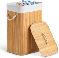 Cesto de Roupas Sujas Dobrável 70L em Bambu com Tampa e Forro Removível – Ideal para Banheiro, Lavanderia e Brinquedos - imagem 1
