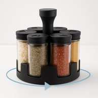Porta Temperos Giratório 360° com 6 Potes de Vidro Premium - Tampa Dosadora Inteligente - imagem 4