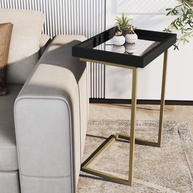 Mesa de Apoio Lateral para Sofá com Bandeja Removível - Design Moderno Preto e Dourado - imagem 1