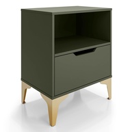 Mesa de Cabeceira com Gaveta e Nicho - Design Industrial Moderno Verde e Pé Dourado - imagem 1