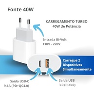 Carregador Turbo Tipo C 40W 9.1A com Cabo USB-C PD Power Duo - Carga Rápida Android/iOS - imagem 5