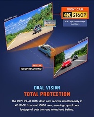 Câmera de Painel Dupla ROVE R2-4K: Imagens Incríveis 4K Frontal + 1080p Traseira, Sensor STARVIS 2, Wi-Fi 5G Ultrarrápido e GPS Integrado - imagem 4