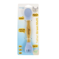 CLINGO Talher Duplo de Bambu e Silicone Azul - Seguro, Ergonômico e Antimicrobiano para Bebês - imagem 4