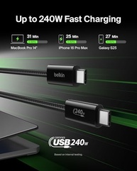Cabo USB-C Belkin 240W: Carregamento Ultra Rápido e Durabilidade para iPhone, Galaxy, MacBook e Mais! - imagem 3