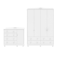 Quarto Infantil Maya Clássico Espresso - Guarda-Roupa 4 Portas e Cômoda 1 Porta em MDF Branco Brilho - imagem 3