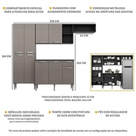 Cozinha Compacta com Armário e Balcão Tampo Pequim Multimóveis Preta/Lacca Fumê - imagem 5