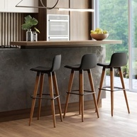 Kit 3 Banquetas Altas para Balcão de Cozinha - Design Moderno em Preto e Carvalho - imagem 2
