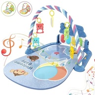 Tapete Infantil de Atividades Sensorial com Piano Musical e 5 Móbiles Interativos para Bebê (Azul) - imagem 4