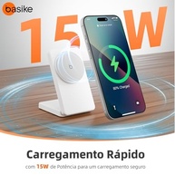 Carregador Sem Fio Basike 15W Magnético: Carregamento Rápido e Seguro para iPhone e AirPods (Branco) - imagem 4