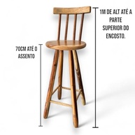 Banqueta Alta de Madeira Maciça 70cm com Encosto - Ideal para Balcão e Cozinha Americana - imagem 3