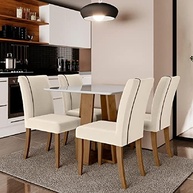 Conjunto de Mesa de Jantar Atenas com 4 Cadeiras Padua - Design Moderno em Carvalho e Bege | Dobuê - imagem 3