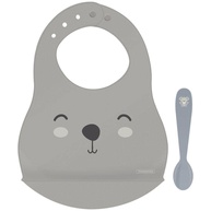 Kit Babador e Colher Infantil Tramontina Le Petit Cinza - Proteção Antimicrobiana e Conforto Total - imagem 1