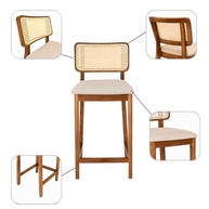 Banqueta Alta com Encosto em Madeira Maciça e Rattan - Estilo Moderno para Ambientes Sofisticados - imagem 3